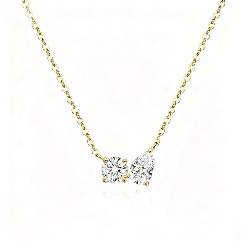 Elegant Duet yellow-gold necklace with a round and pear-cut lab-grown diamond