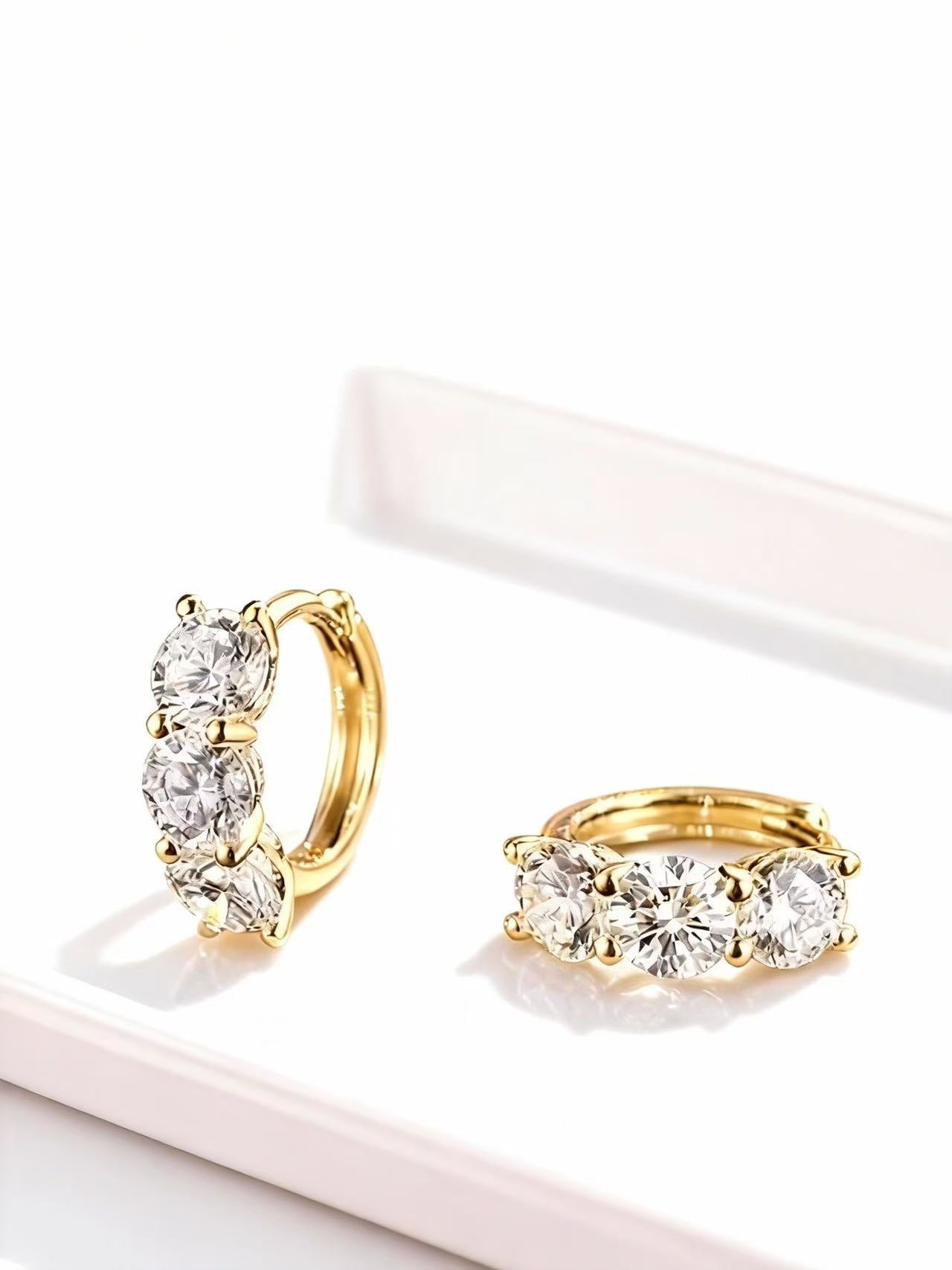 Aetheris Triple Starlight: Three-Stone Diamond Stud Earrings E25020012