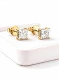 Geometric Grace: 1ct Princess Cut Diamond Stud Earrings E25020007