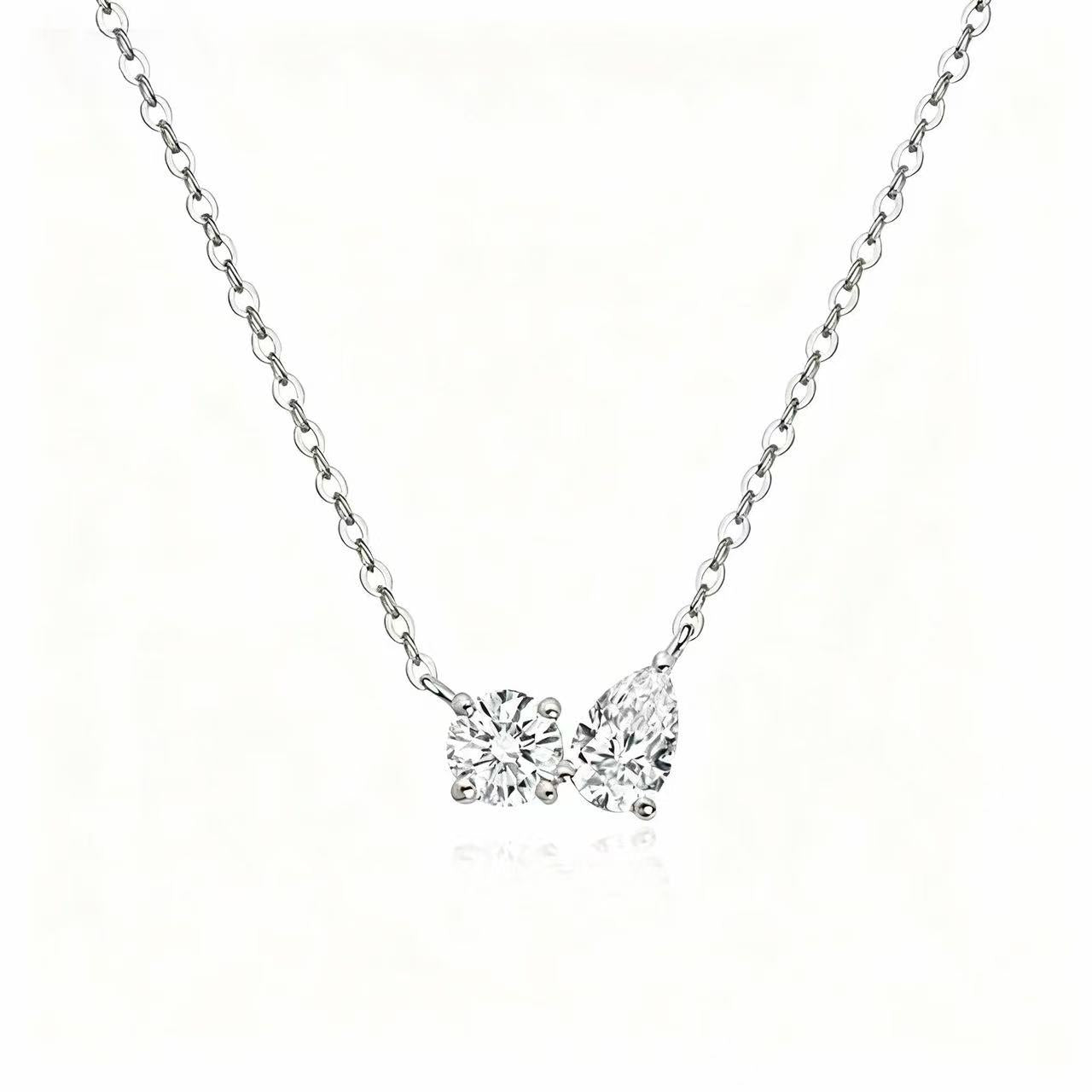 Aetheris Elegant Duet: 0.30ct Round & 1.00ct Pear Diamond Pendant Set N25020011