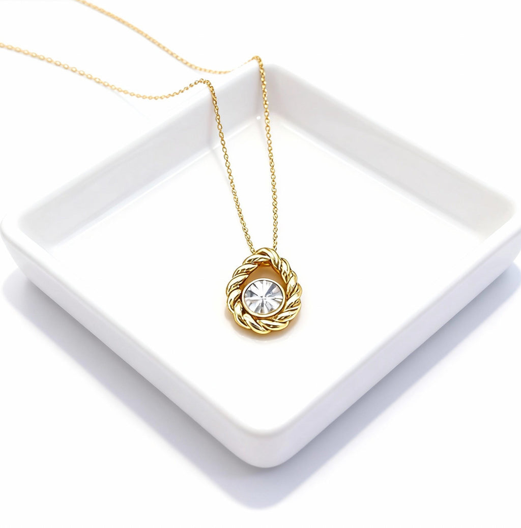 Aetheris Twisted Elegance: 1ct Solitaire Twist Pendant & Chain Set N25020005