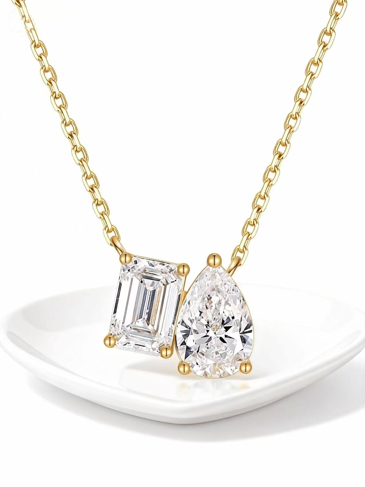 Aetheris Geometric Harmony: Pear & Emerald Diamond Necklace Set N25020001