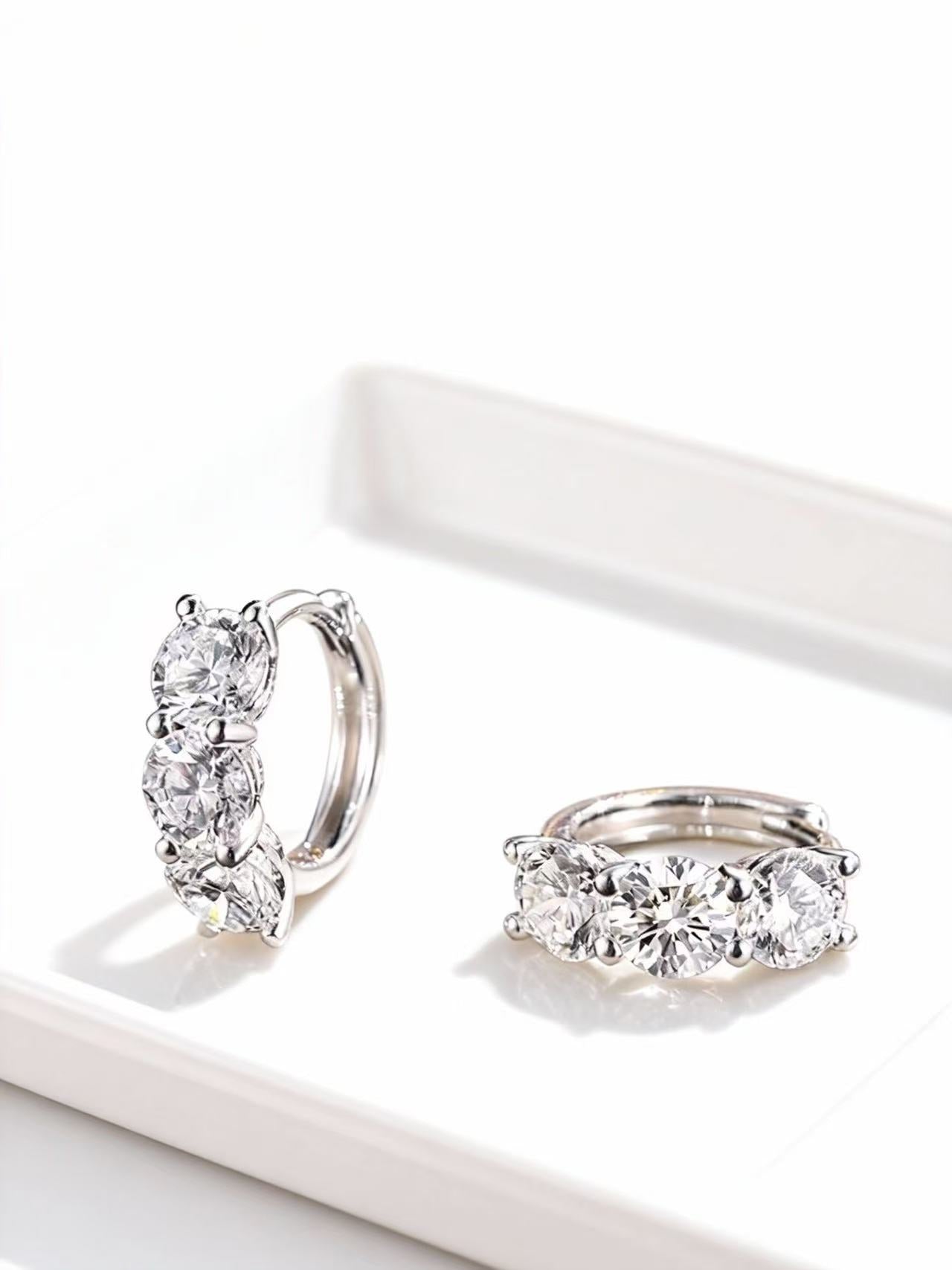 Aetheris Triple Starlight: Three-Stone Diamond Stud Earrings E25020012