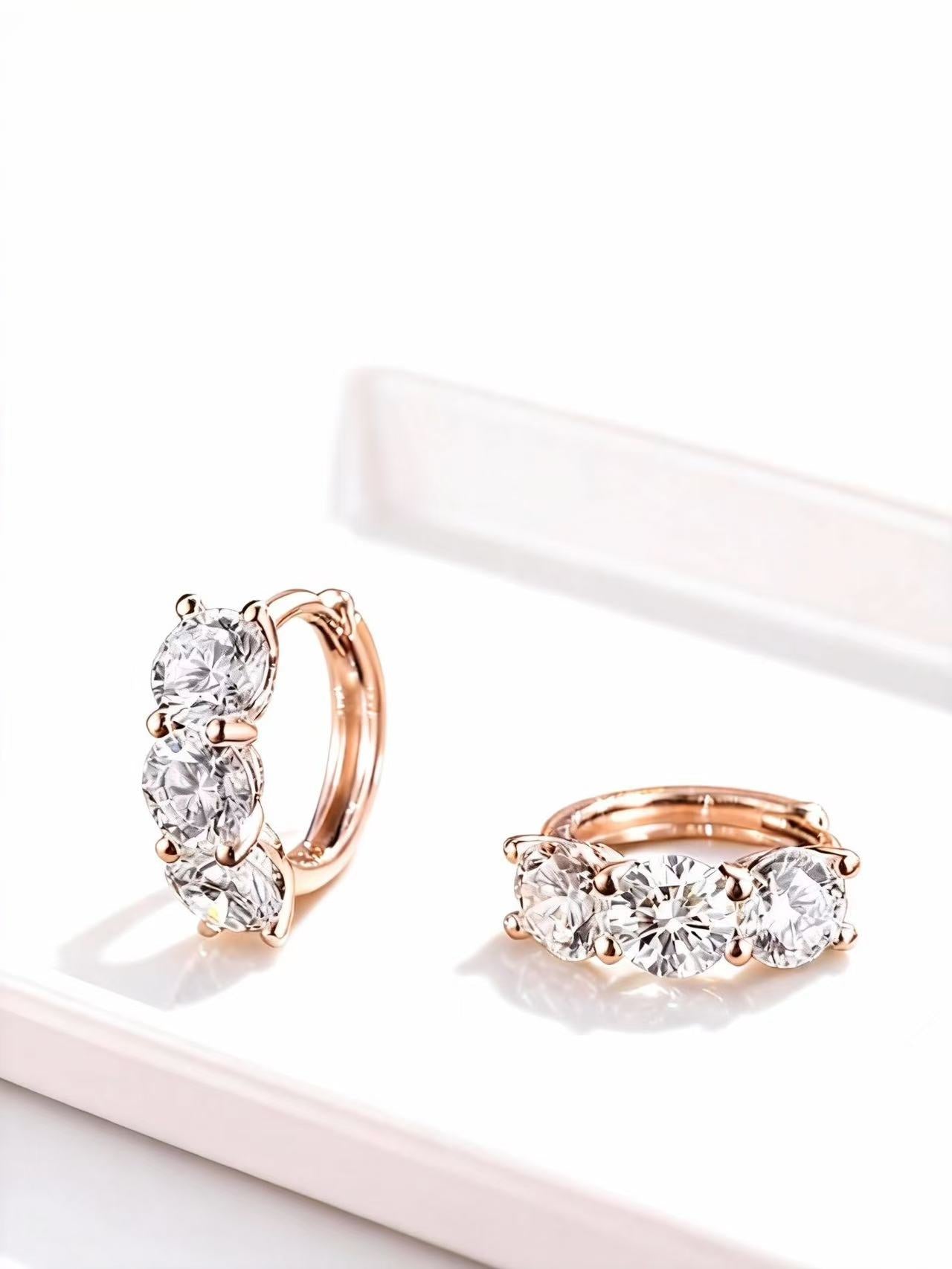 Aetheris Triple Starlight: Three-Stone Diamond Stud Earrings E25020012