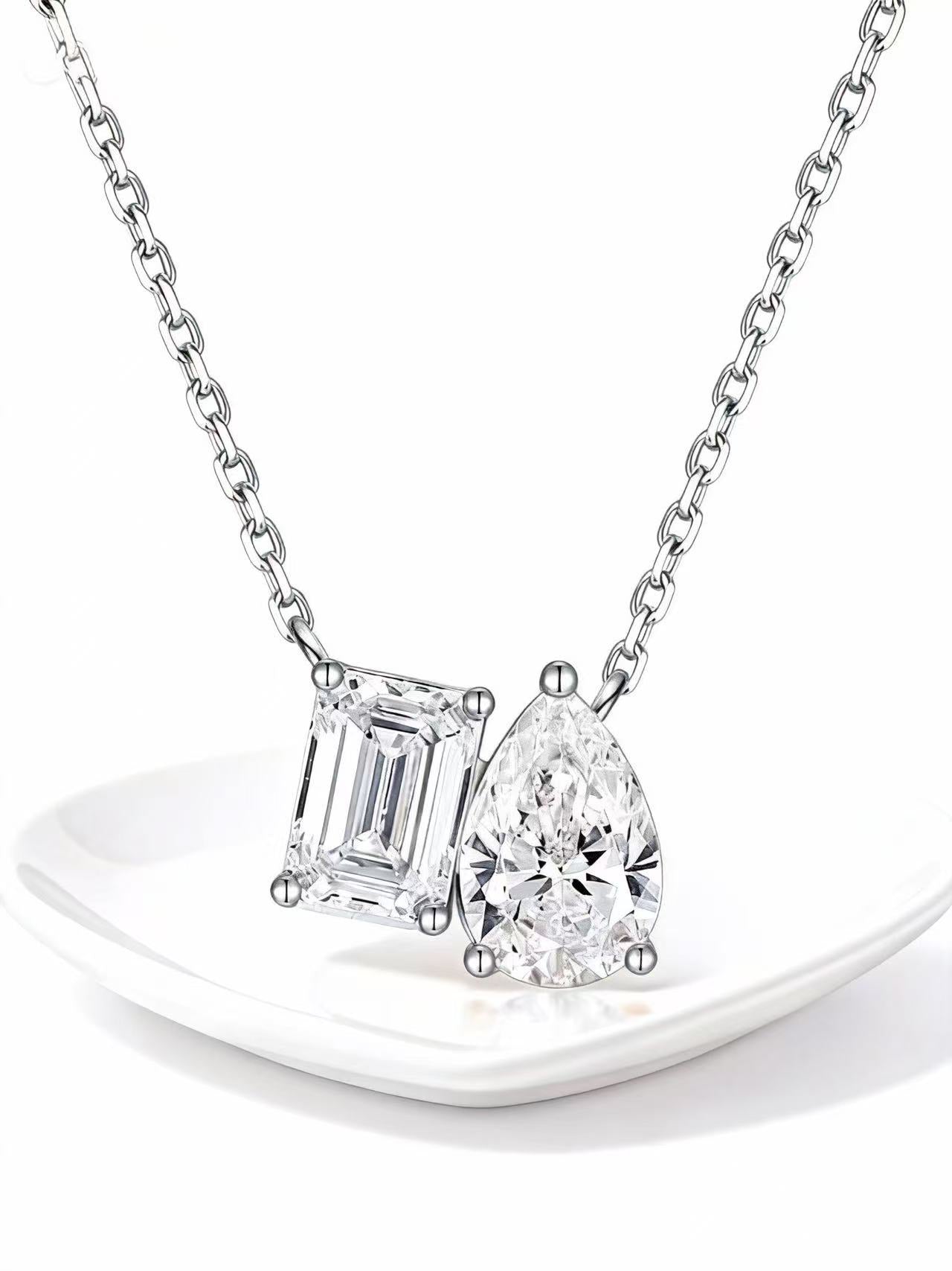 Aetheris Geometric Harmony: Pear & Emerald Diamond Necklace Set N25020001