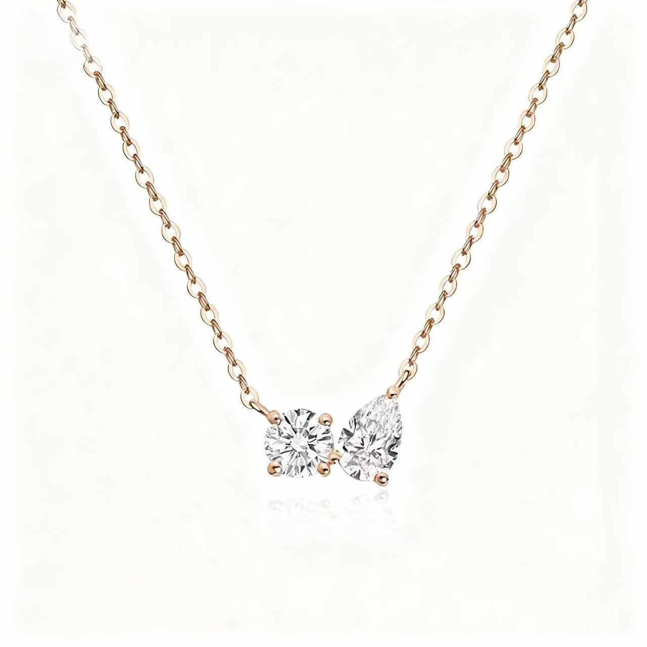 Aetheris Elegant Duet: 0.30ct Round & 1.00ct Pear Diamond Pendant Set N25020011