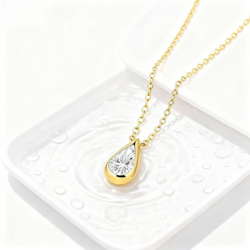 Second product view of the Aetheris Pear Drop lab-grown diamond necklace on a white tray