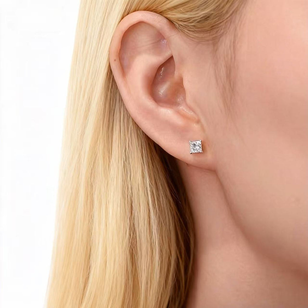 Geometric Grace: 1ct Princess Cut Diamond Stud Earrings E25020007