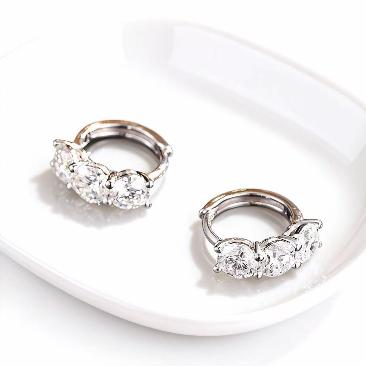 Aetheris Triple Starlight: Three-Stone Diamond Stud Earrings E25020012