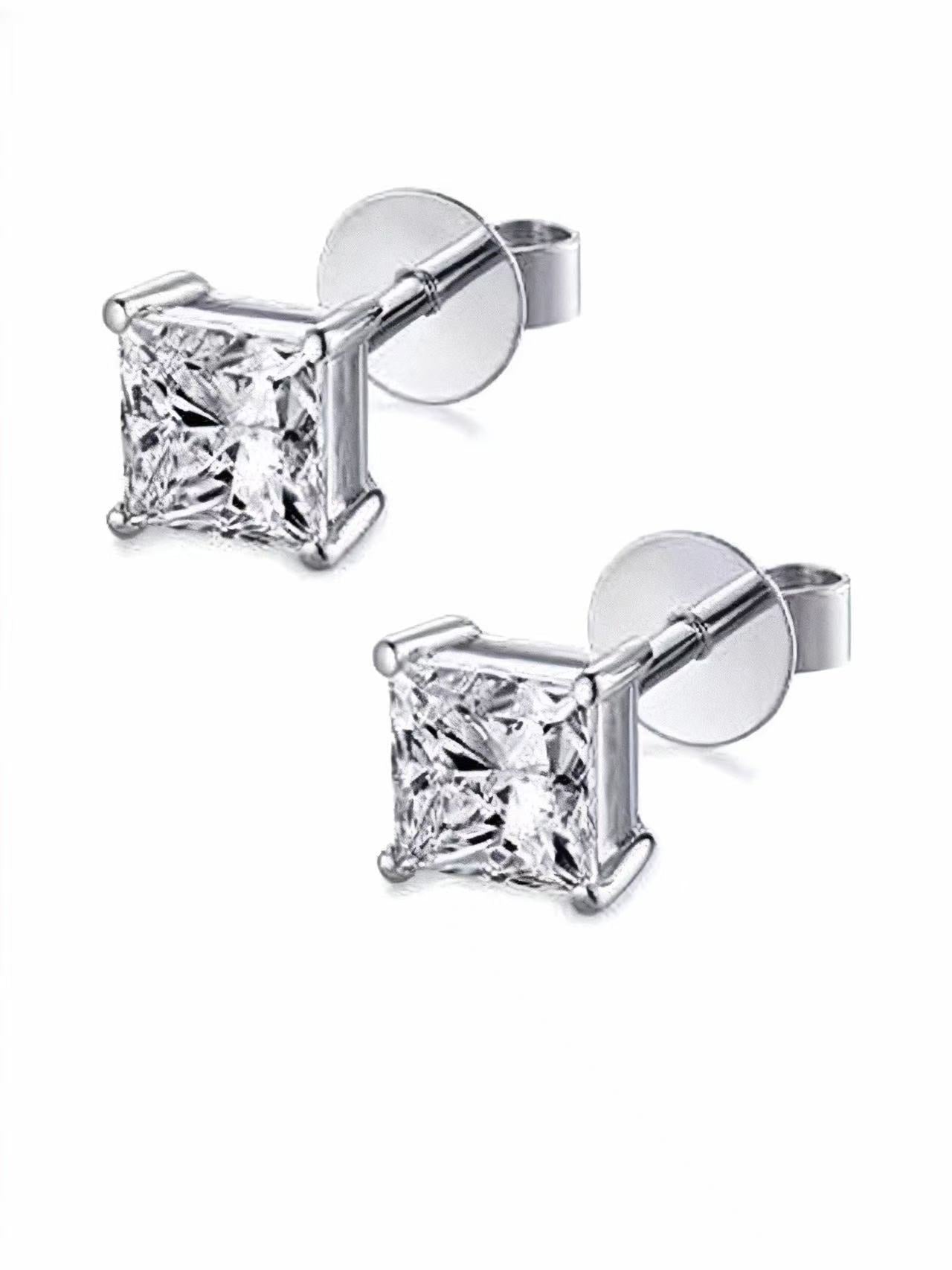 Geometric Grace: 1ct Princess Cut Diamond Stud Earrings E25020007
