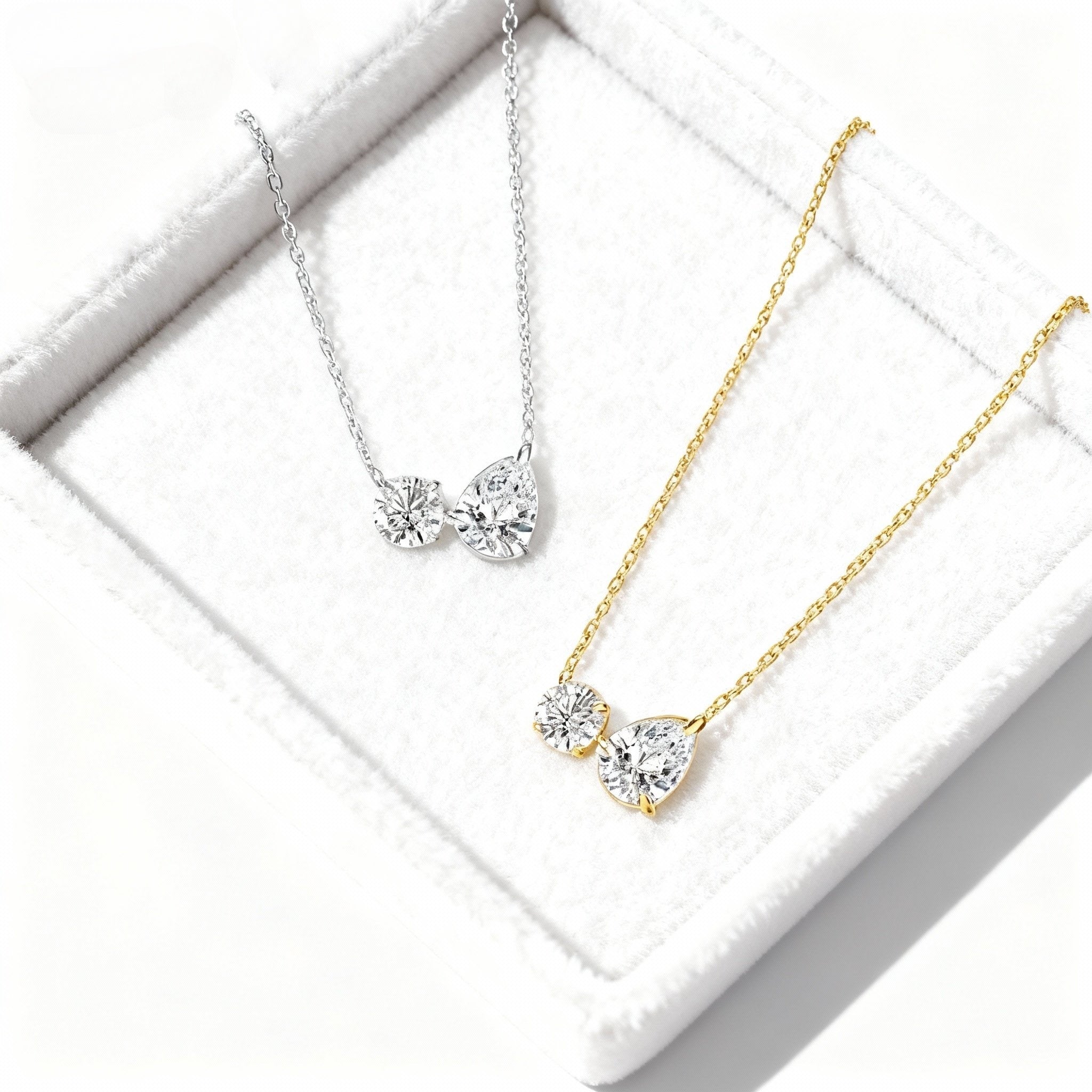 Aetheris Elegant Duet: 0.30ct Round & 1.00ct Pear Diamond Pendant Set N25020011