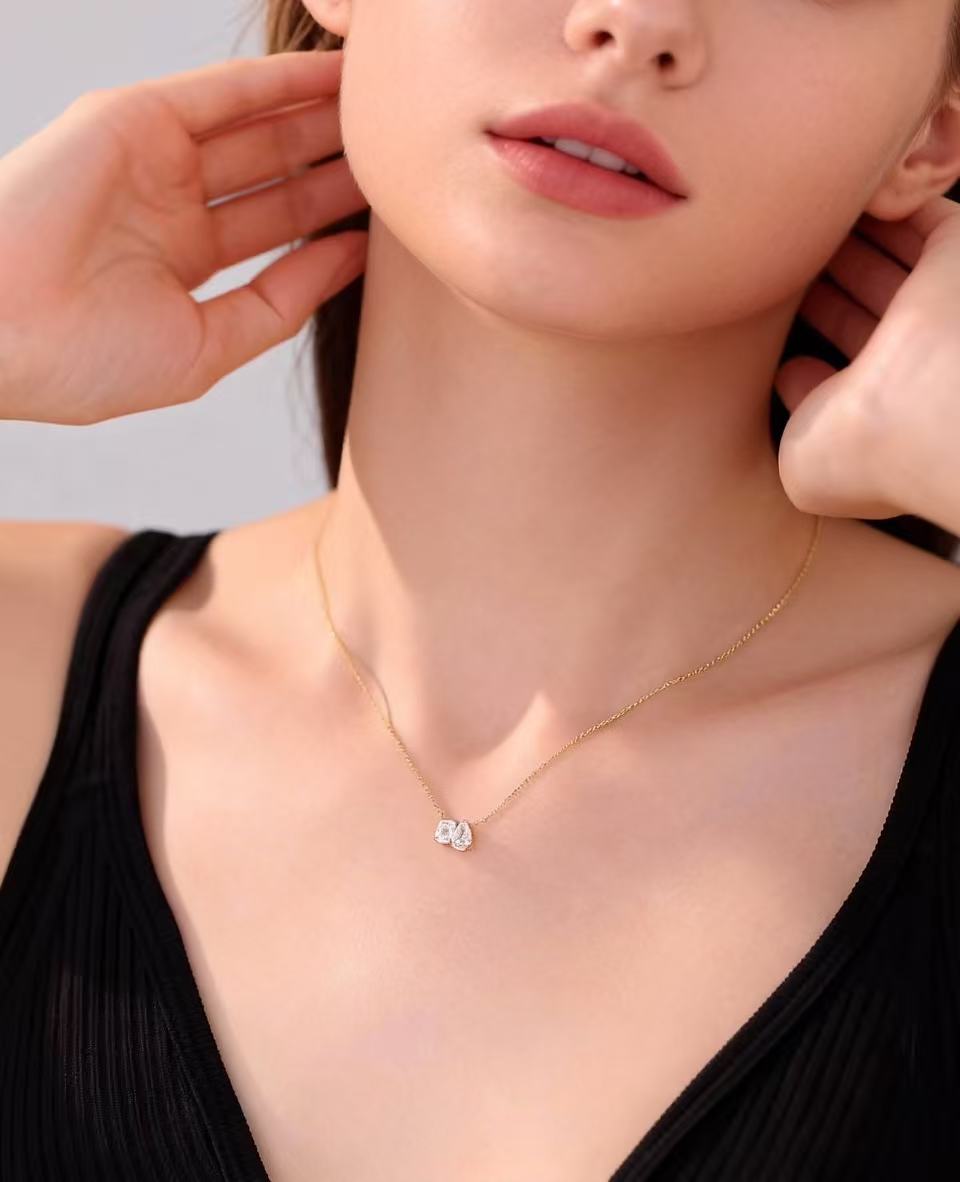 Aetheris Geometric Harmony: Pear & Emerald Diamond Necklace Set N25020001