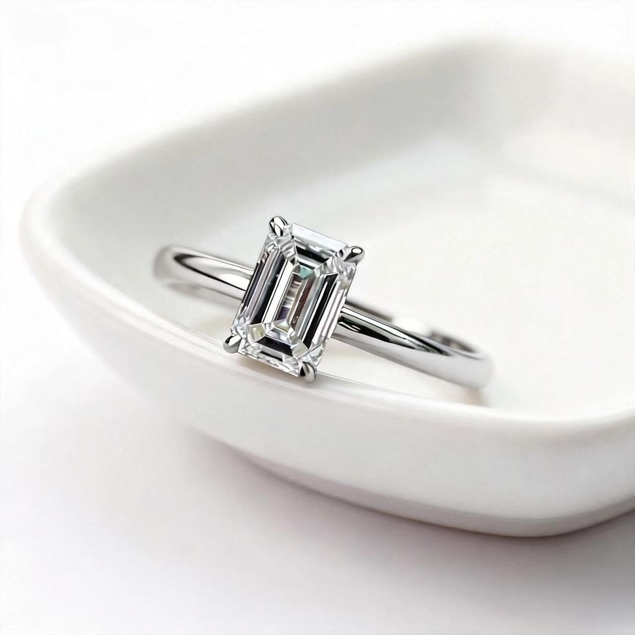 The Architect's Dream:  Emerald Cut Solitaire Ring R25020003
