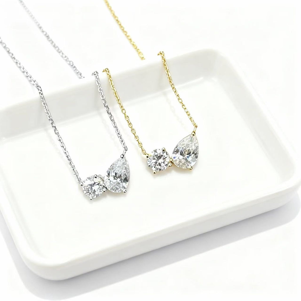 Aetheris Elegant Duet: 0.30ct Round & 1.00ct Pear Diamond Pendant Set N25020011
