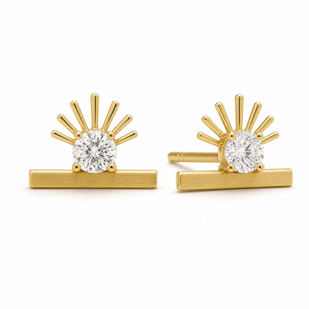 Aetheris First Light Sun Studs, round lab-grown diamond stud earrings, 18K yellow gold
