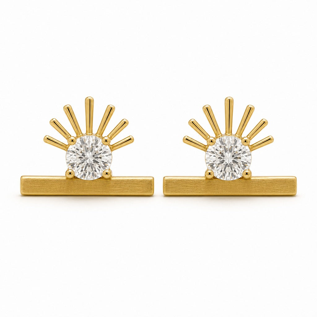 Aetheris First Light Sun Studs, round lab-grown diamond stud earrings, 18K yellow gold