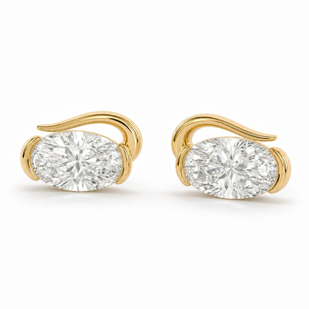 Aetheris Turning Crest Wave Studs, oval lab-grown diamond stud earrings, 18K yellow gold