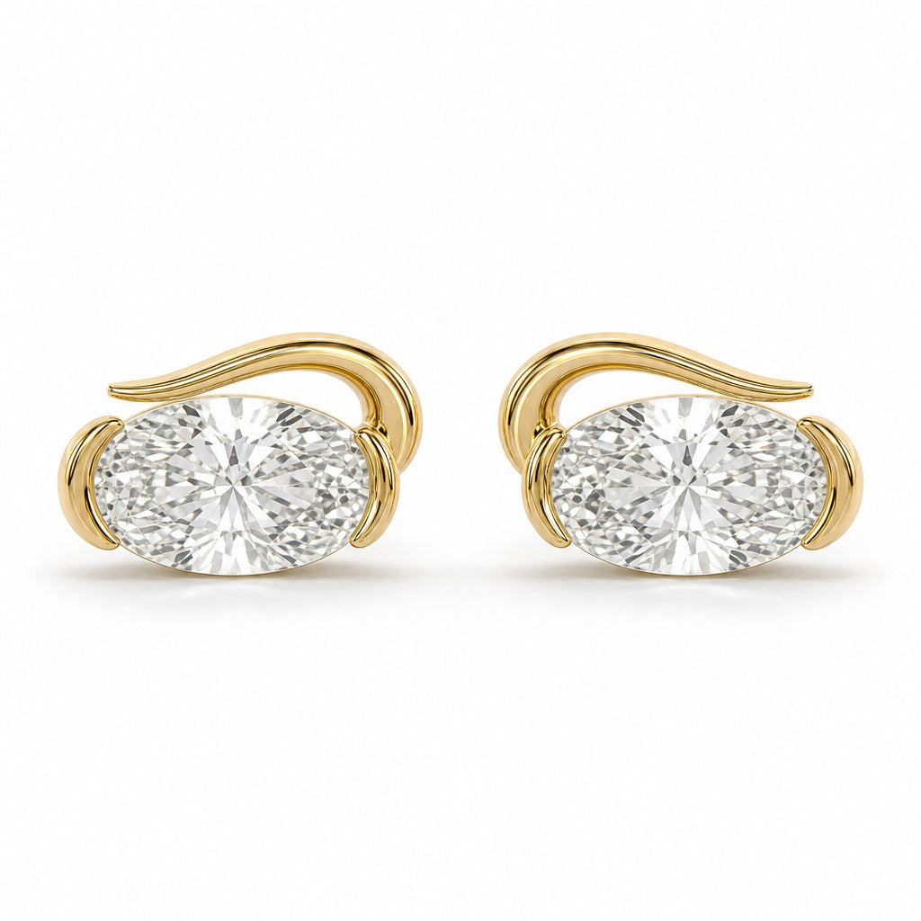Aetheris Turning Crest Wave Studs, oval lab-grown diamond stud earrings, 18K yellow gold