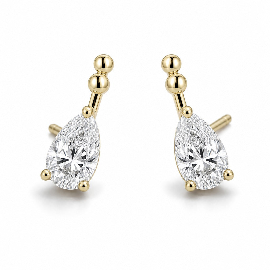 Aetheris Slanting Rain Pear Studs, pear lab-grown diamond stud earrings, 18K yellow gold