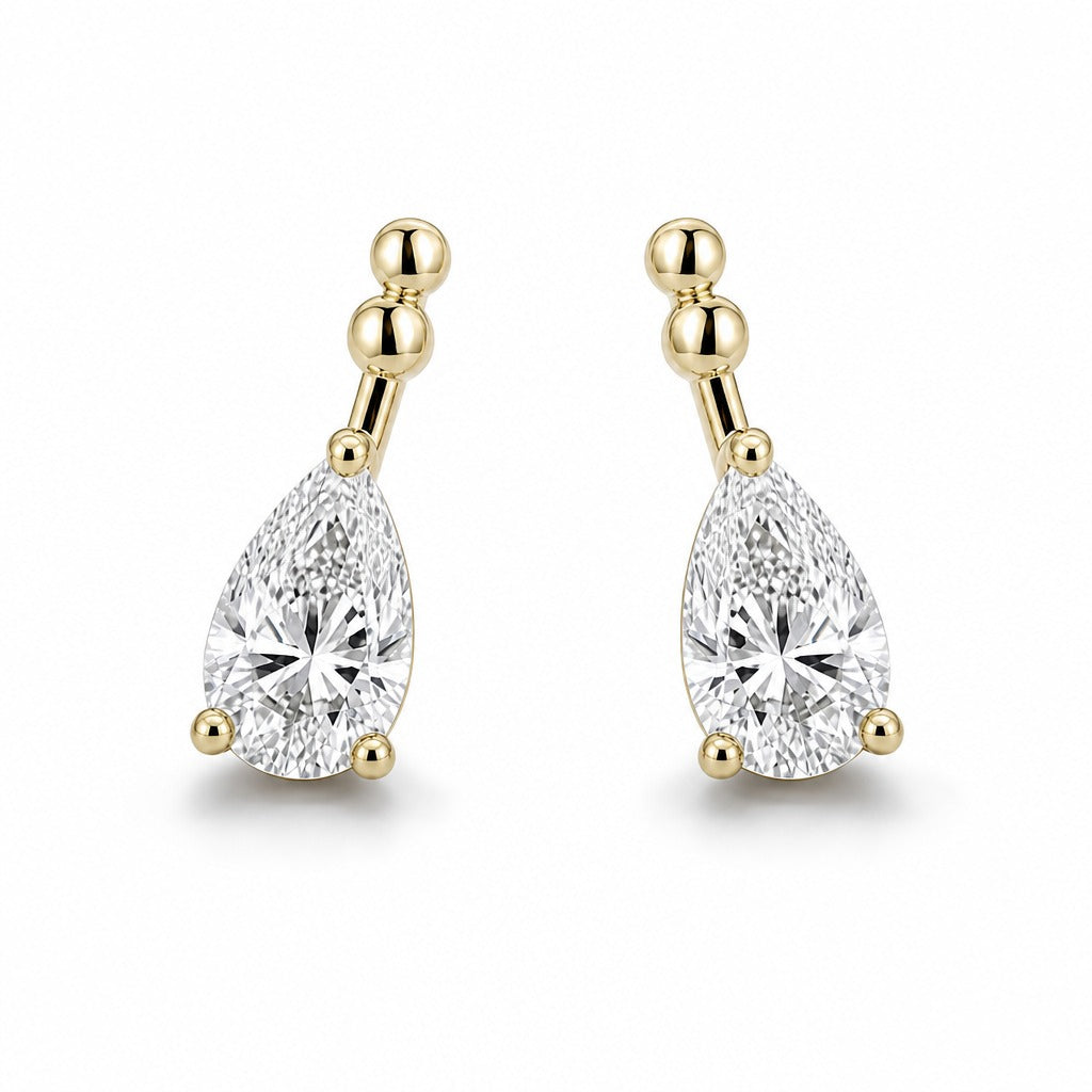 Aetheris Slanting Rain Pear Studs, pear lab-grown diamond stud earrings, 18K yellow gold