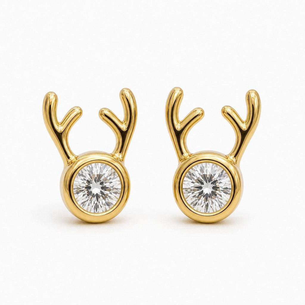 Aetheris Antler Cradle Round Studs, round lab-grown diamond stud earrings, 18K yellow gold