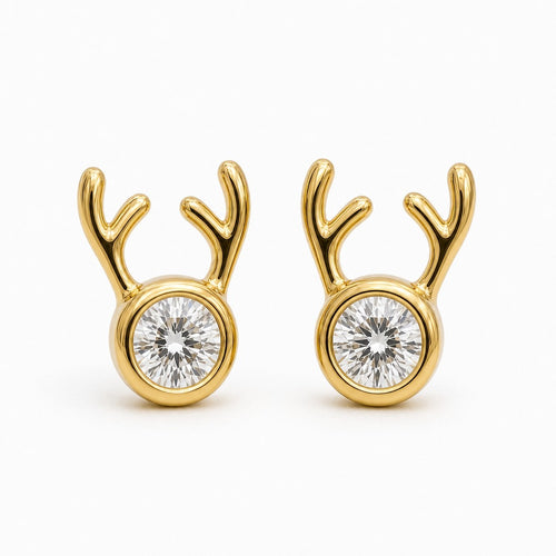 Aetheris Antler Cradle Round Studs, round lab-grown diamond stud earrings, 18K yellow gold