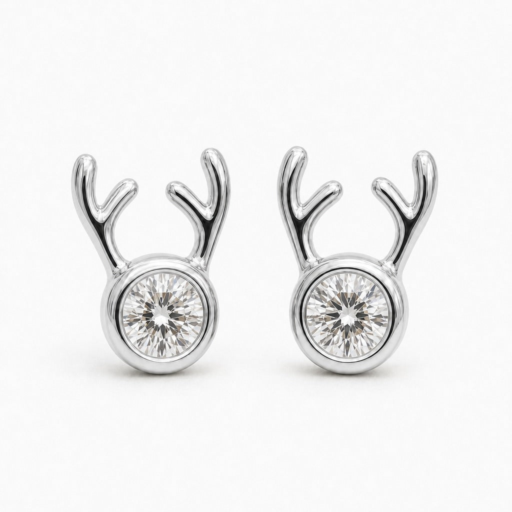 Aetheris Antler Cradle Round Studs, round lab-grown diamond stud earrings, PT950 platinum