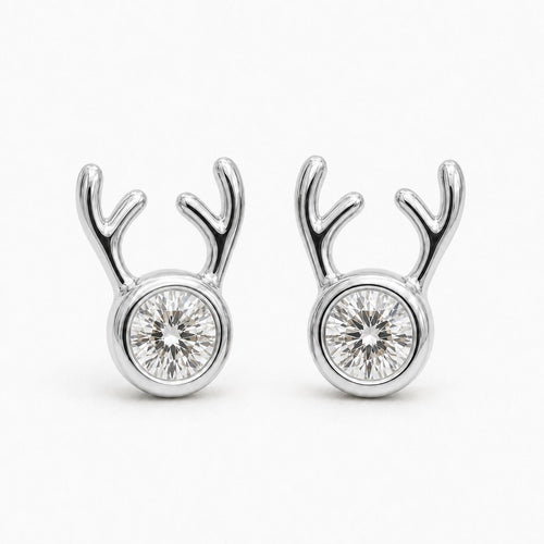 Aetheris Antler Cradle Round Studs, round lab-grown diamond stud earrings, PT950 platinum