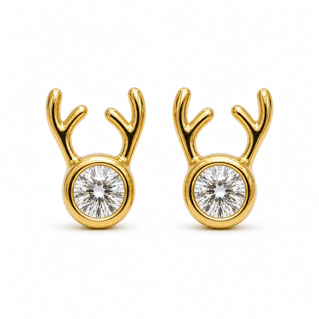 Aetheris Antler Cradle Round Studs, round lab-grown diamond stud earrings, 18K yellow gold