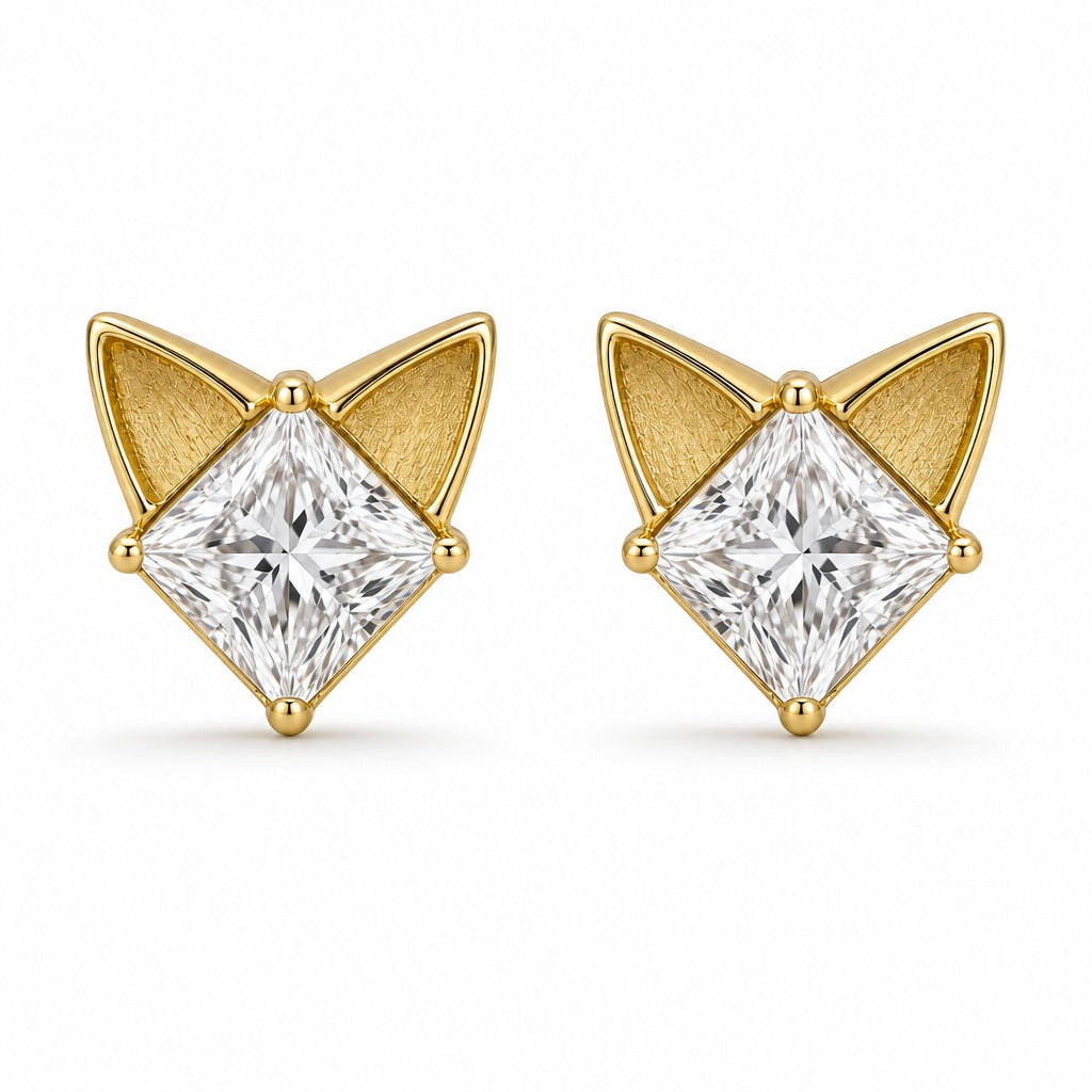 Aetheris Quiet Fox Princess Studs, princess lab-grown diamond stud earrings, 18K yellow gold