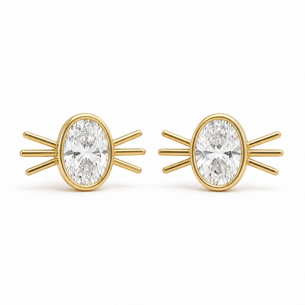 Aetheris Six Whiskers Oval Studs, oval lab-grown diamond stud earrings, 18K yellow gold