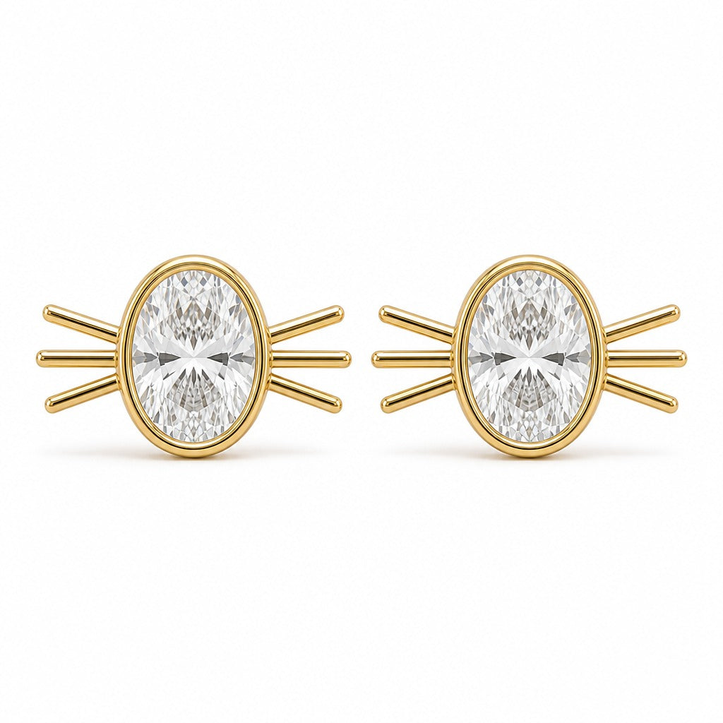 Aetheris Six Whiskers Oval Studs, oval lab-grown diamond stud earrings, 18K yellow gold