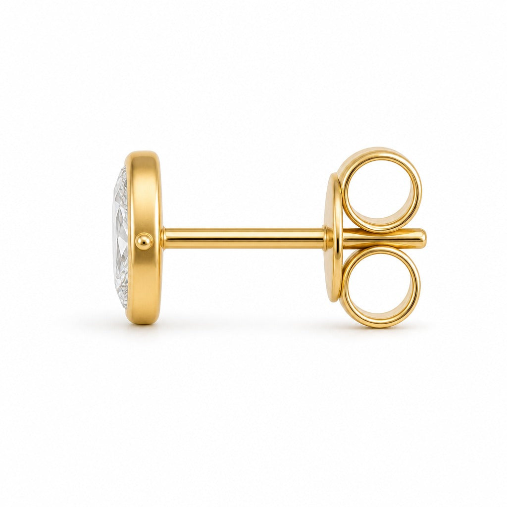 Aetheris Six Whiskers Oval Studs, oval lab-grown diamond stud earrings, side profile showing the post and push-back