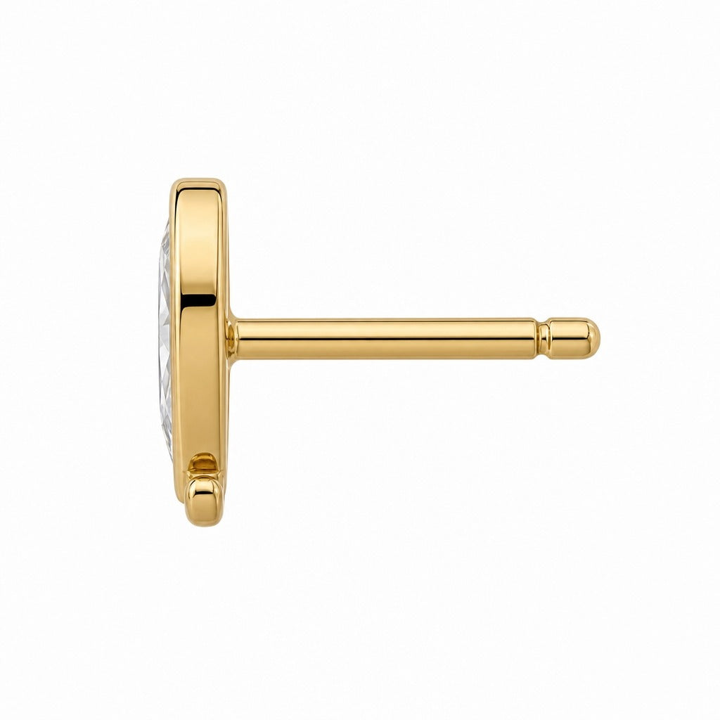 Aetheris Velvet Nose Heart Studs, heart lab-grown diamond stud earrings, side profile showing the post and push-back