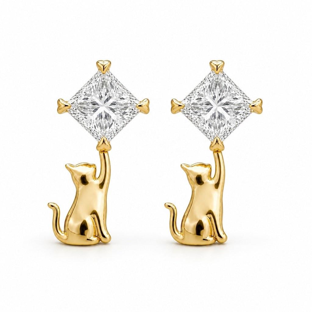 Aetheris Reaching Star Princess Studs, princess lab-grown diamond stud earrings, 18K yellow gold