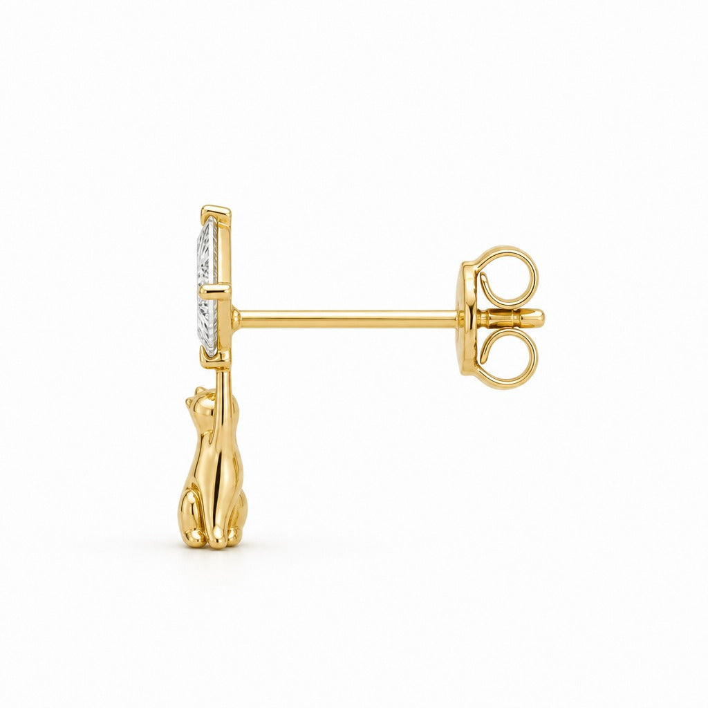 Aetheris Reaching Star Princess Studs, princess lab-grown diamond stud earrings, side profile showing the post and push-back
