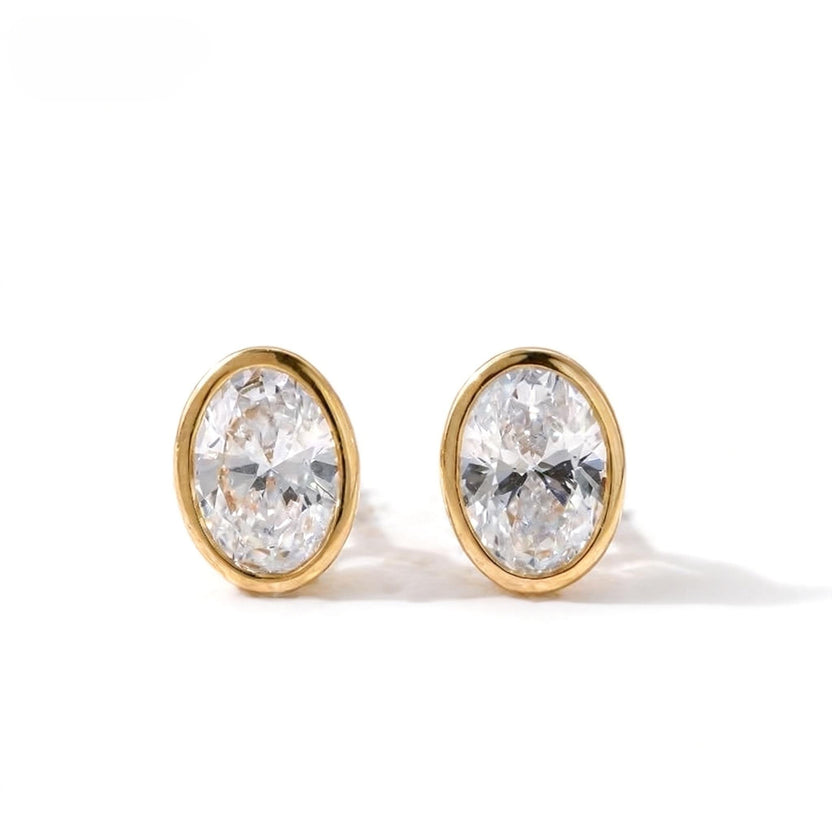 Original Aetheris Bezel Oval Stud Earrings product photograph with oval lab-grown diamonds