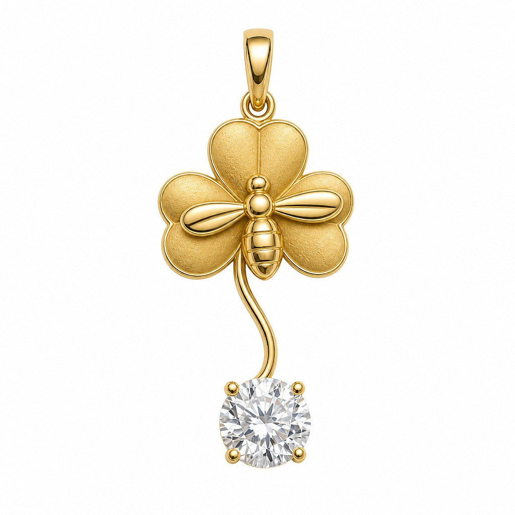 Aetheris Bee on Clover Pendant, lab-grown diamond pendant, from above