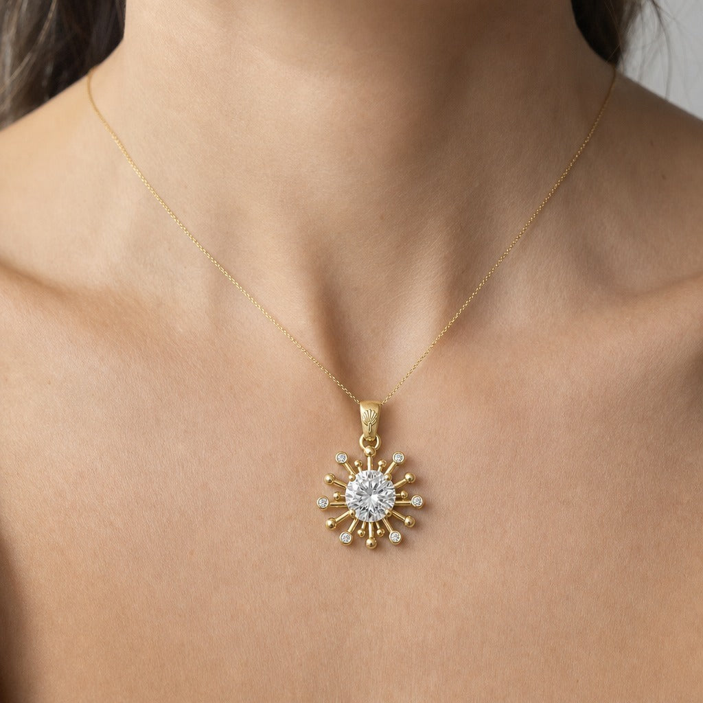 Aetheris Dandelion Wish Pendant, lab-grown diamond pendant, worn