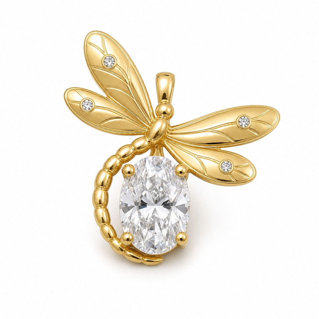 Aetheris Dragonfly Oval Diamond Pendant, lab-grown diamond pendant, 18K yellow gold