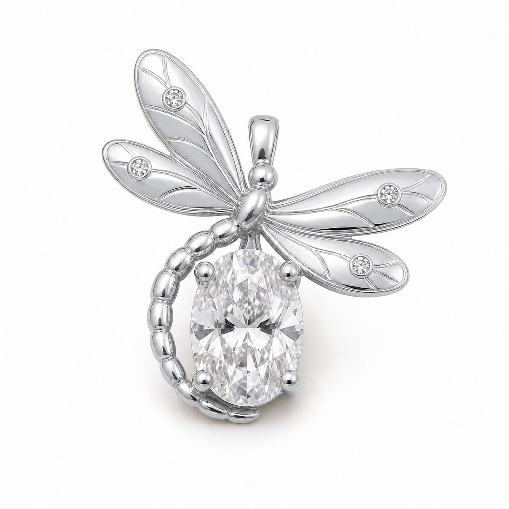 Aetheris Dragonfly Oval Diamond Pendant, lab-grown diamond pendant, PT950 platinum