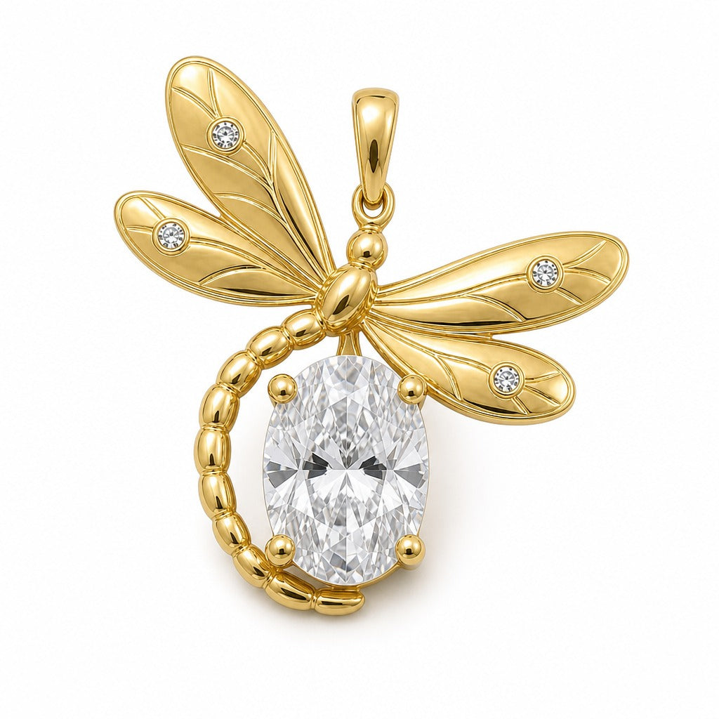 Aetheris Dragonfly Oval Diamond Pendant, lab-grown diamond pendant, from above