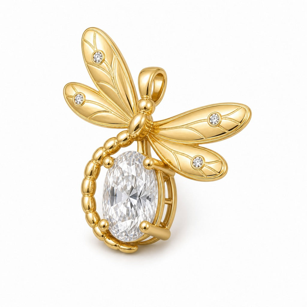 Aetheris Dragonfly Oval Diamond Pendant, lab-grown diamond pendant, side profile