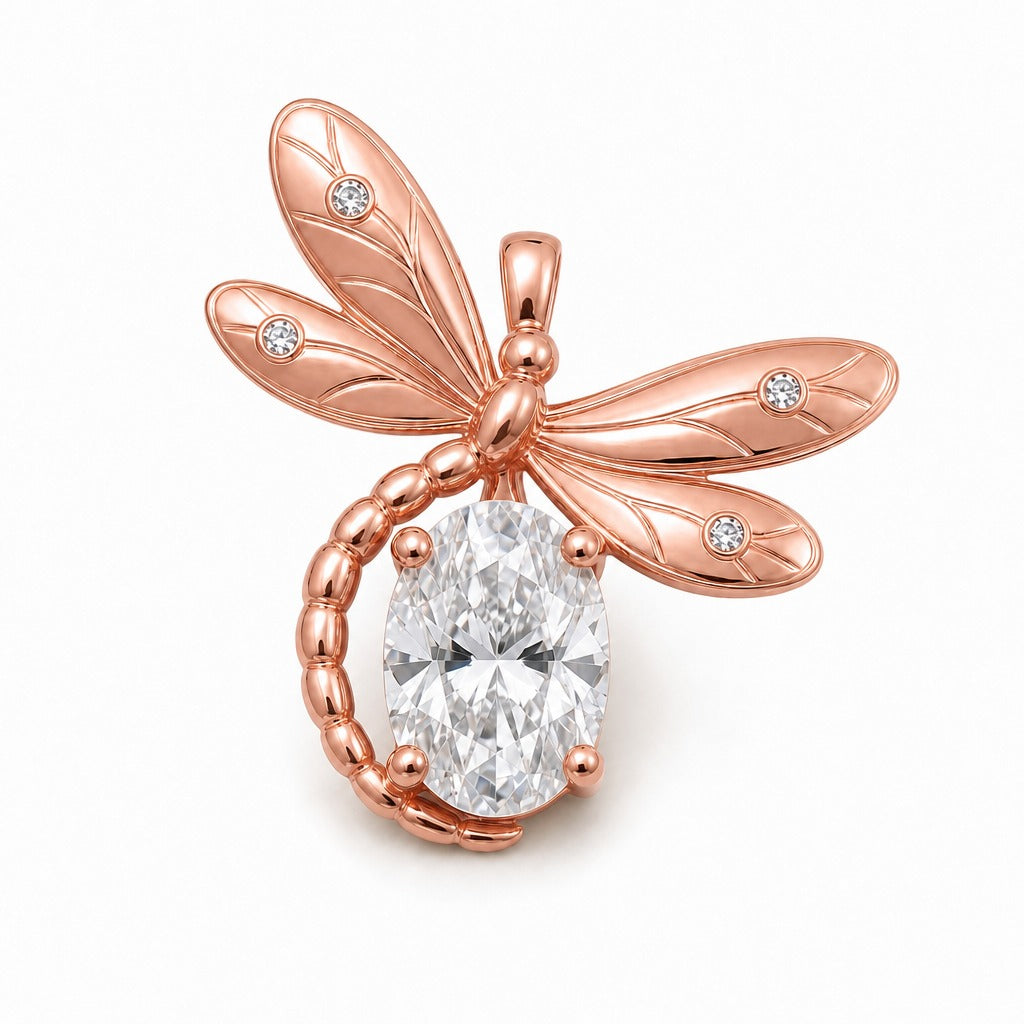 Aetheris Dragonfly Oval Diamond Pendant, lab-grown diamond pendant, 18K rose gold