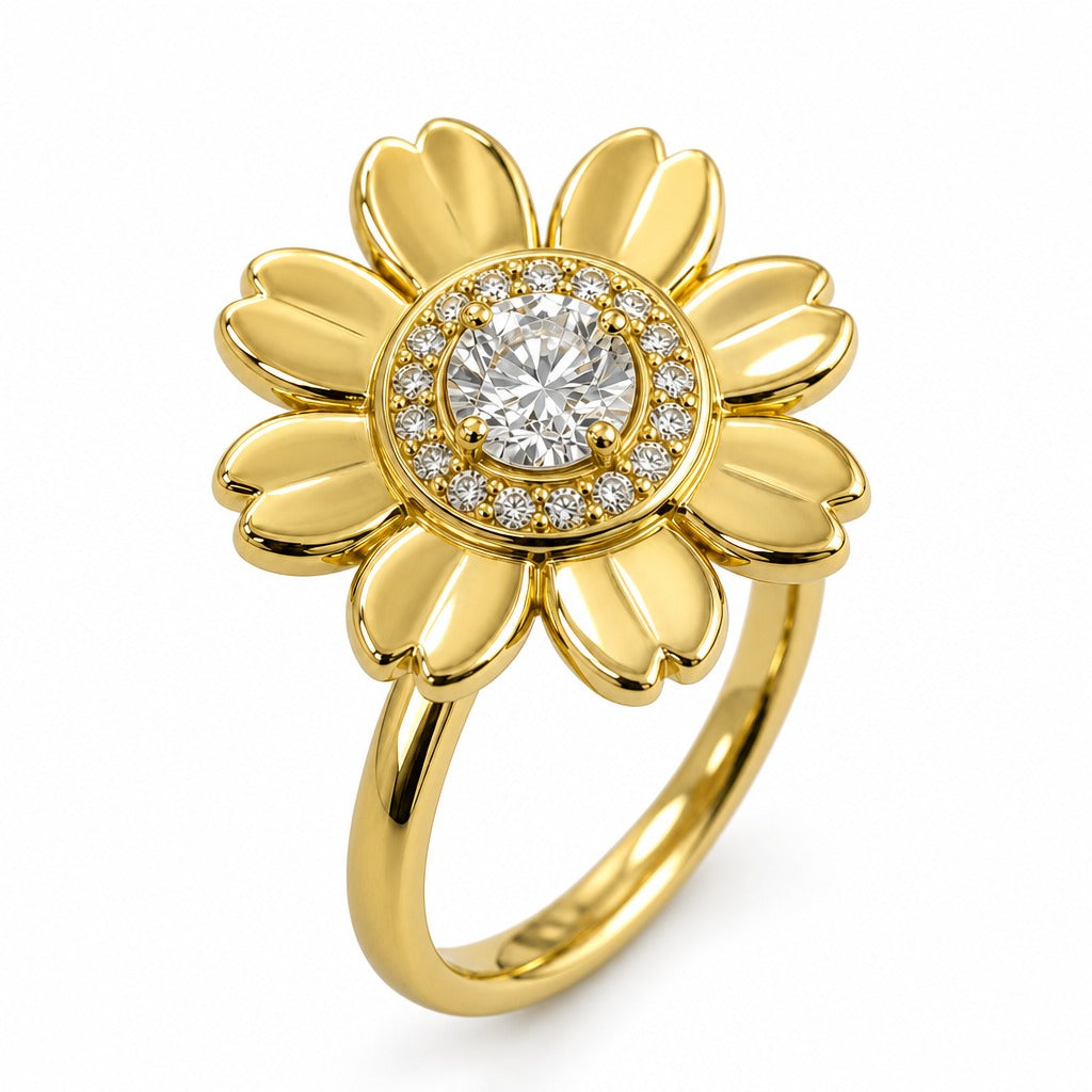 Aetheris Cosmos Petal Halo Ring, lab-grown diamond ring, 18K yellow gold