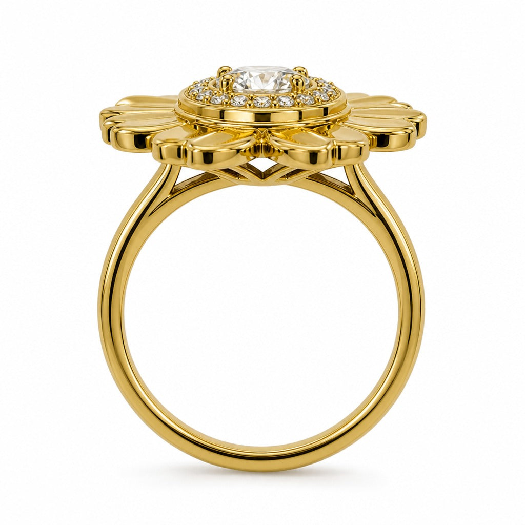 Aetheris Cosmos Petal Halo Ring, lab-grown diamond ring, side profile