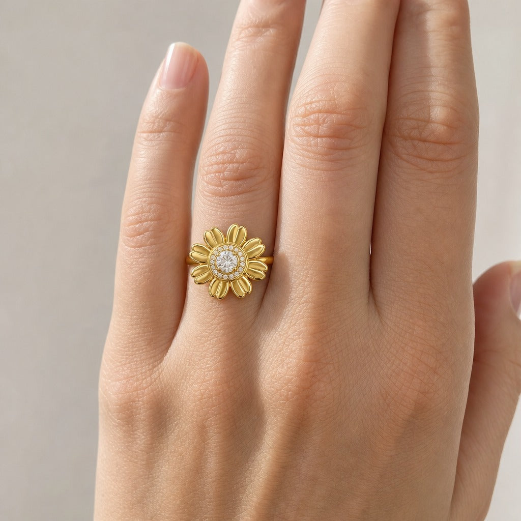 Aetheris Cosmos Petal Halo Ring, lab-grown diamond ring, worn