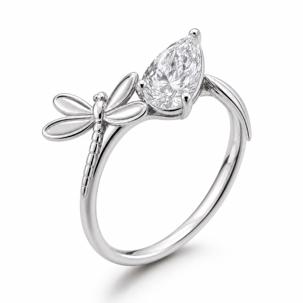 Aetheris Dragonfly and Reed Pear Diamond Ring, lab-grown diamond ring, PT950 platinum